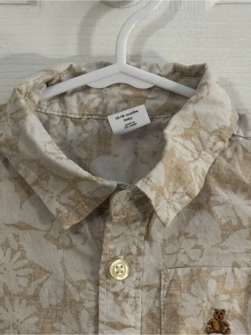Baby Boy Gap Beige Floral Short Sleeve Romper 100% Cotton